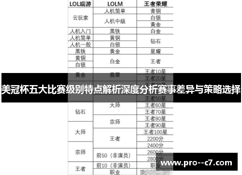 美冠杯五大比赛级别特点解析深度分析赛事差异与策略选择